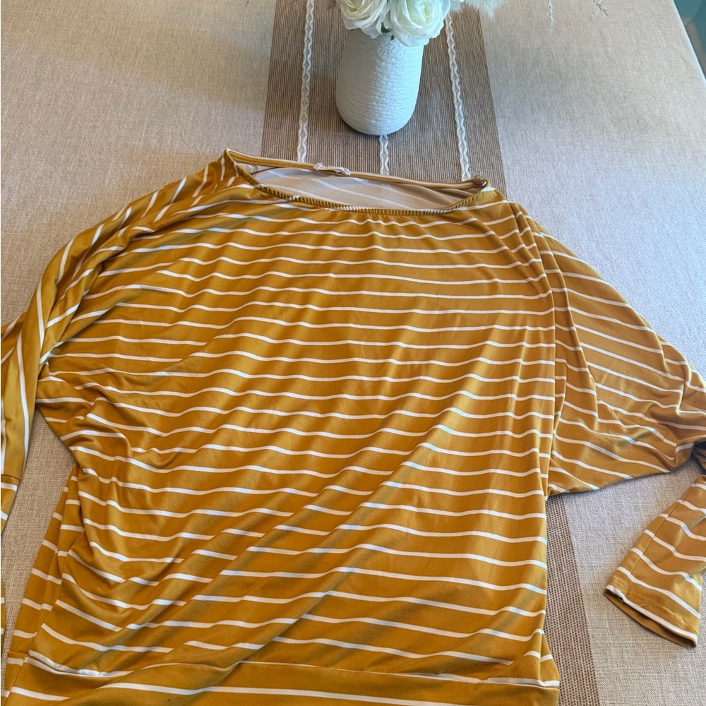 Striped Mustard Yellow Women’s Boatneck Top